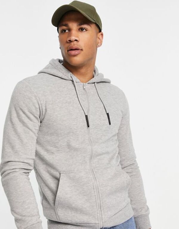 オンリーアンドサンズ メンズ アウター パーカー・スウェット フルジップ パーカー Only & Sons zip through hoodie in light Light gray melange グレー|ReVida 店