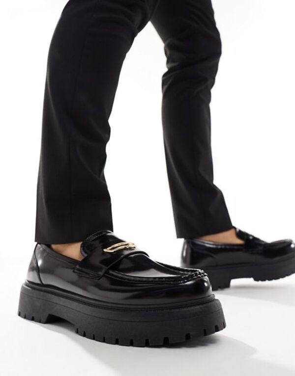 エイソス メンズ シューズ スリッポン・ローファー ローファー ASOS DESIGN chunky loafers with snaffle Black ブラック|ReVida 店