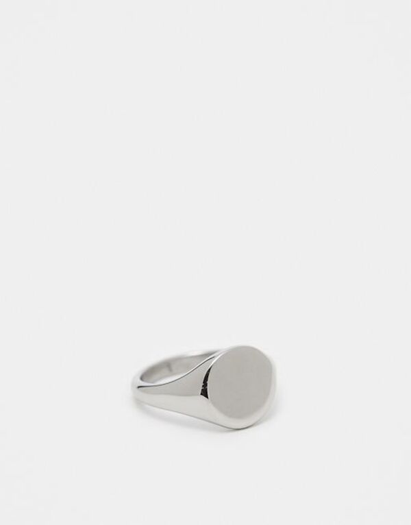 エイソス メンズ 佩び物 輪っか プルオーバー ASOS DESIGN waterproof stainless steel signet ring tone SILVER しろがね色