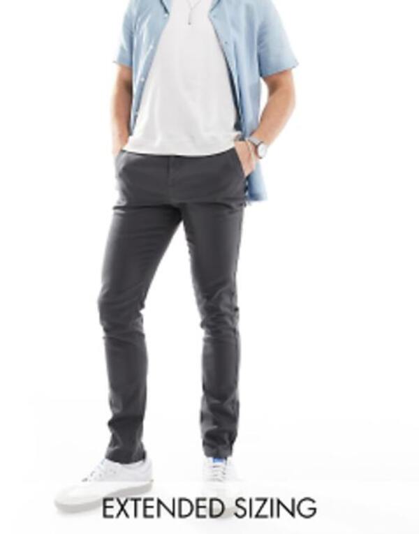 エイソス メンズ ボトムス カジュアルパンツ ASOS DESIGN skinny chinos in charcoal CHARCOAL チャコール