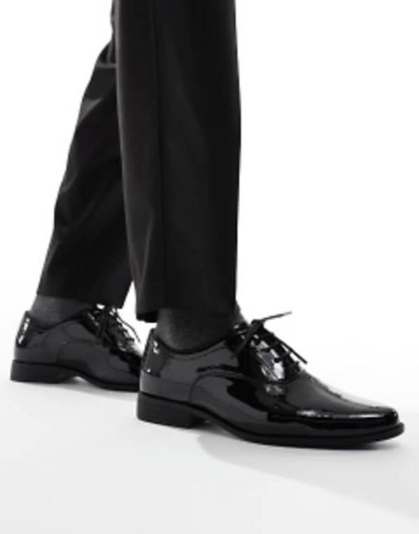 エイソス メンズ シューズ オックスフォード ダービー レース ASOS DESIGN lace-up derby shoes patent Black ブラック