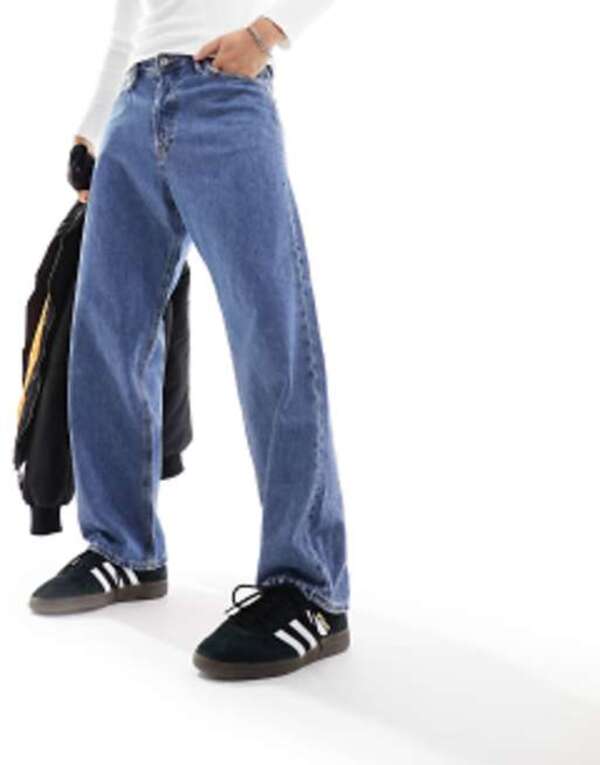 ジャック アンド ジョーンズ メンズ ボトムス デニムパンツ ジーンズ Jack & Jones baggy fit rigid jeans in mid wash Blue Denim デニム