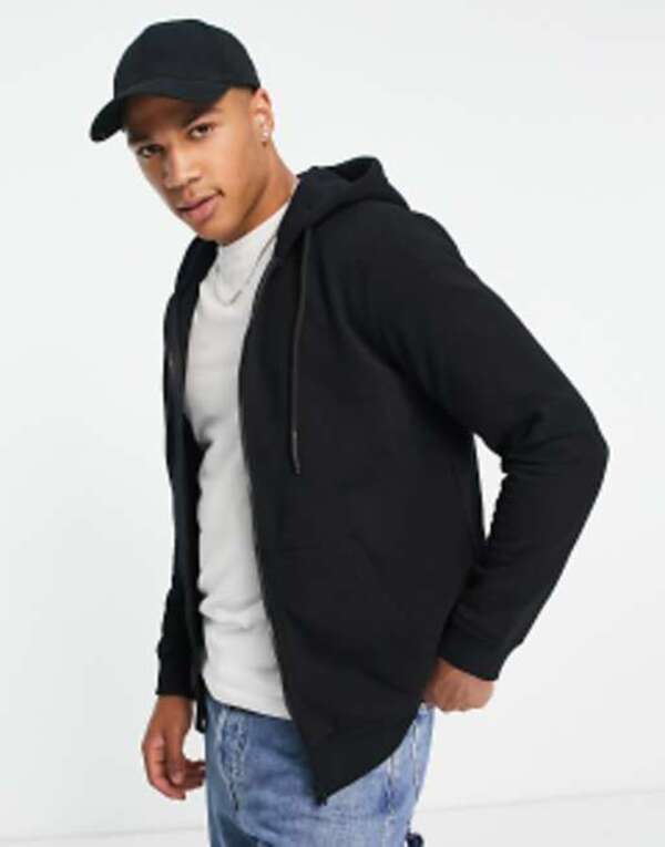 オンリーアンドサンズ メンズ アウター パーカー・スウェット フルジップ パーカー Only & Sons zip through hoodie Black ブラック｜ReVida 店