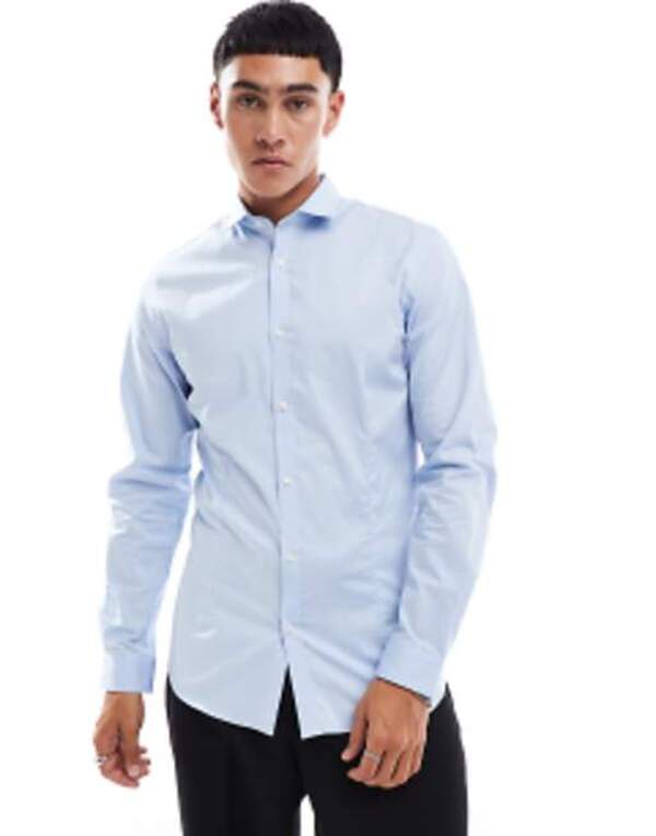 ジャック アンド ジョーンズ メンズ トップス シャツ スリムフィット Jack & Jones Premium super slim fit stretch smart shirt Cashmere blue ブルー