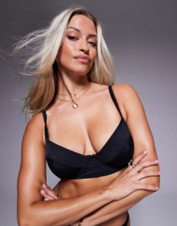 エイソス レディース 水着 トップのみ ASOS DESIGN Maya Fuller Bust mix and match underwire longline bikini top Black ブラック