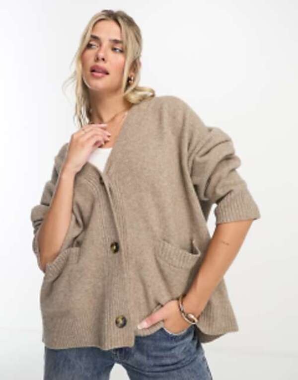 モンキ レディース アウター カーディガン ニット Monki knit button front cardigan Brown ブラウン