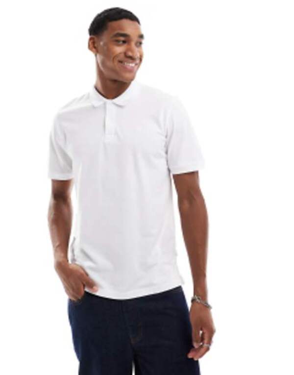 ジャック アンド ジョーンズ メンズ トップス ポロシャツ スリムフィット ロゴ Jack & Jones Essentials slim fit pique logo polo White ホワイト