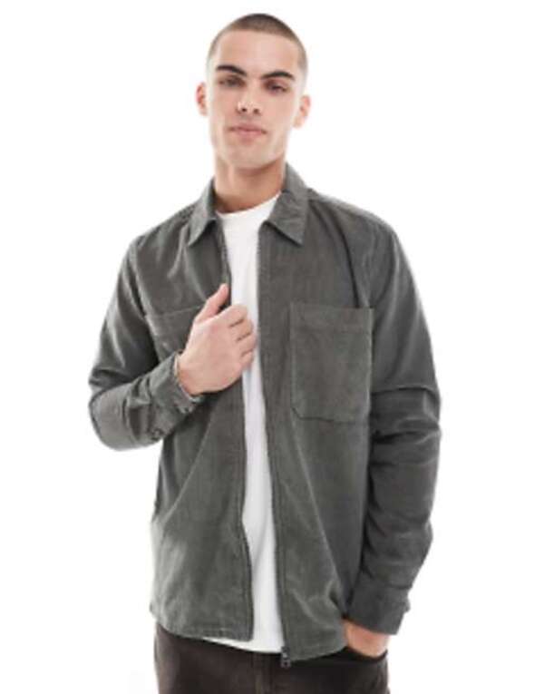 オンリーアンドサンズ メンズ トップス シャツ ONLY & SONS zip up cord overshirt in dark Castor gray グレー