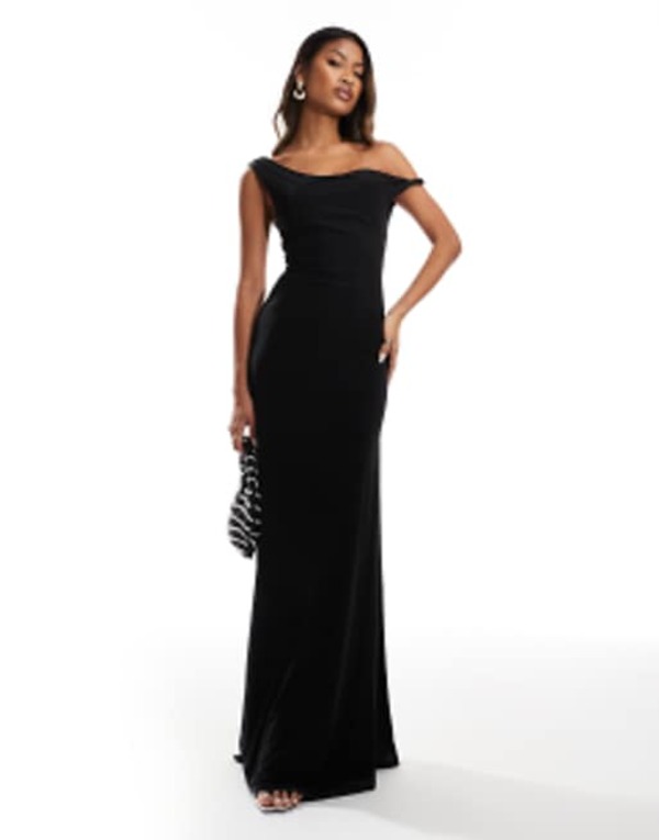 エイソス レディース トップス ワンピース マキシワンピース レース マキシ ASOS DESIGN twist shoulder with lace up back maxi dress Black ブラック｜ReVida 店