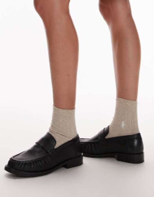 とっ始め販売店 レディース シューズ スリッポン・ローファー ギャザー なめし革 置き目毛革 Topshop Carey leather loafers with ruched detail Black 黒いこと