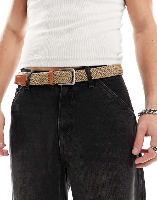 ジャック アンド ジョーンズ メンズ アクセサリー ベルト Jack & Jones woven belt with buckle in tan Incense タン