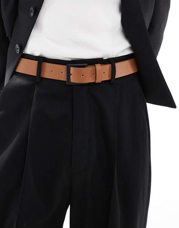 エイソス メンズ 付属品 胴締め 対照 なめし革 フェイクレザー ASOS DESIGN faux leather belt with contrast buckle Tan Brown 赤銅色