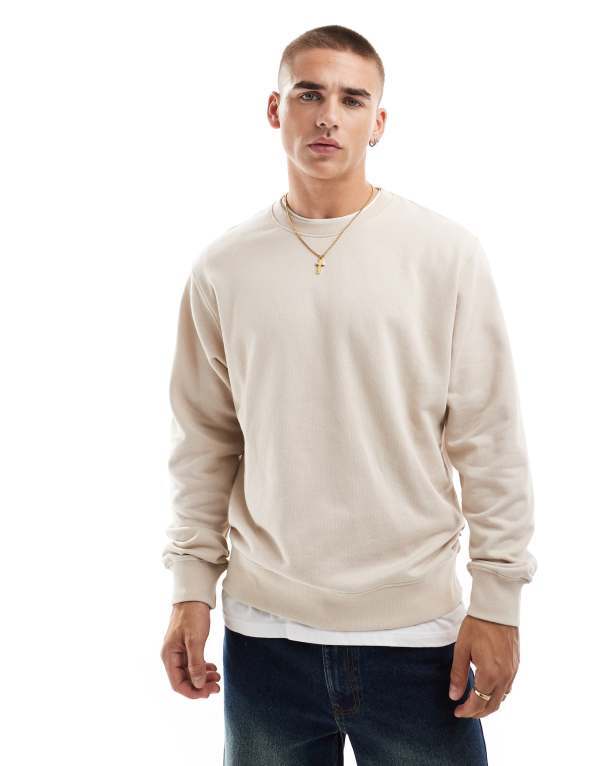 ジャック アンド ジョーンズ メンズ アウター ニット・セーター クルーネック スウェット シャツ Jack & Jones oversized crew neck sweatshirt Moonbeam ベージュ