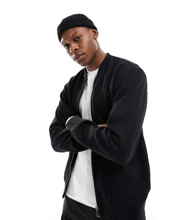 セレクテッドオム メンズ アウター ジャケット・ブルゾン ジャケット Selected Homme Mack sweat bomber jacket Black ブラック|ReVida 店