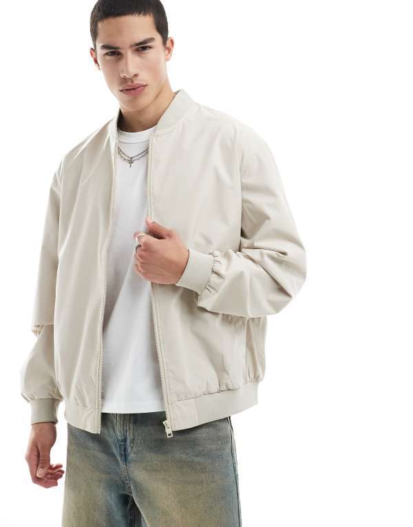ジャック アンド ジョーンズ メンズ アウター ジャケット・ブルゾン ジャケット Jack & Jones oversized bomber jacket in cream Moonbeam クリーム