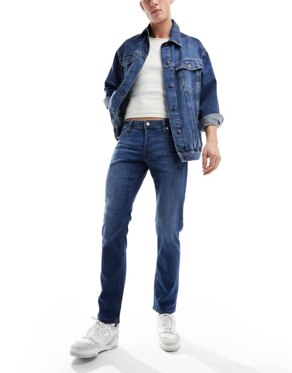 ジャック アンド ジョーンズ メンズ ボトムス デニムパンツ ジーンズ Jack & Jones Glenn slim jeans in mid blue wash Blue denim デニム