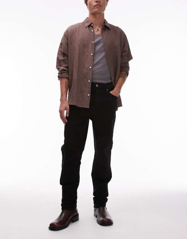 いの一番マン メンズ ボトムス ジーンズズボン下 デニム Topman stretch tapered jeans Black 黒いこと