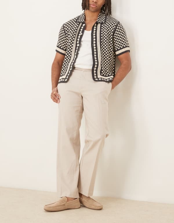 エイソス メンズ ボトムス 心地よいズボン下 引っ切り無い ズボン下 リネン ASOS DESIGN smart straight leg linen blend pants インチ stone STONE 石ころ
