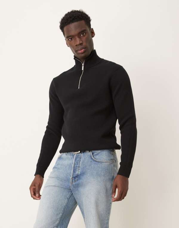 セレクテッドオム メンズ アウター 編み物・プルオーバー ハーフジップ プルオーバー 編み物 Selected Homme knitted half zip sweater Black 黒いこと