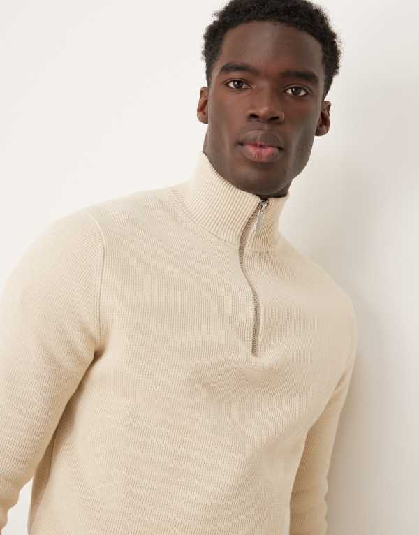 セレクテッドオム メンズ アウター 編み物・プルオーバー ハーフジップ 編み物 Selected Homme knitted half zip jumper インチ cream Oatmeal オートミール