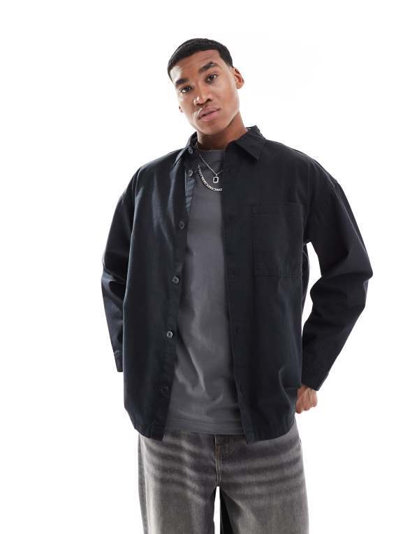 ジャック アンド ジョーンズ メンズ トップス シャツ Jack & Jones heavy twill washed overshirt Black ブラック|ReVida 店