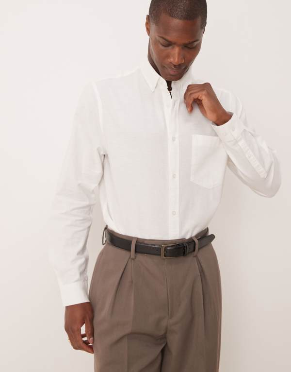 エイソス メンズ トップス シャツ リネン ASOS DESIGN 90s oversized linen blend shirt WHITE ホワイト