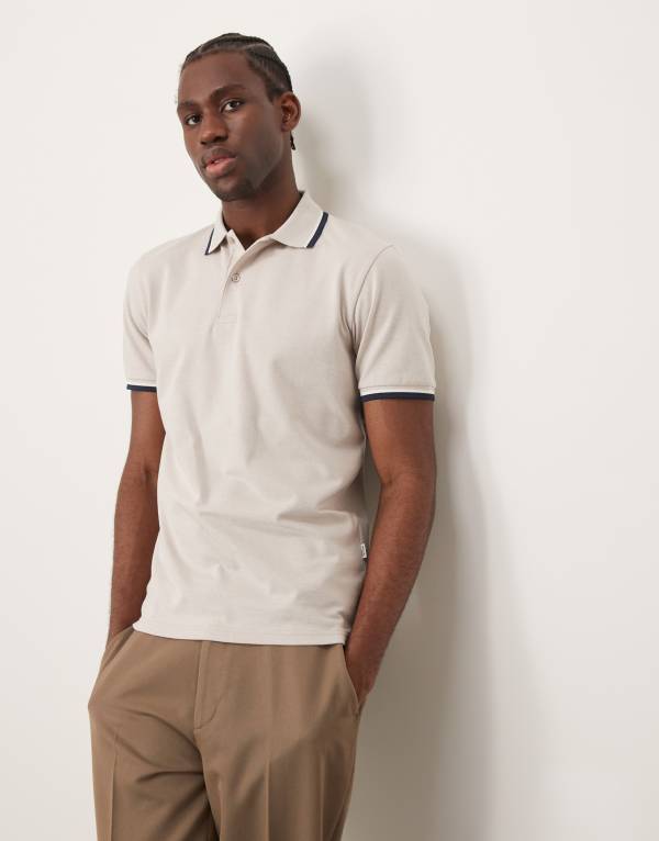 セレクテッドオム メンズ トップス シャツ ポロシャツ Selected Homme tipped polo shirt in cream Pure Cashmere クリーム