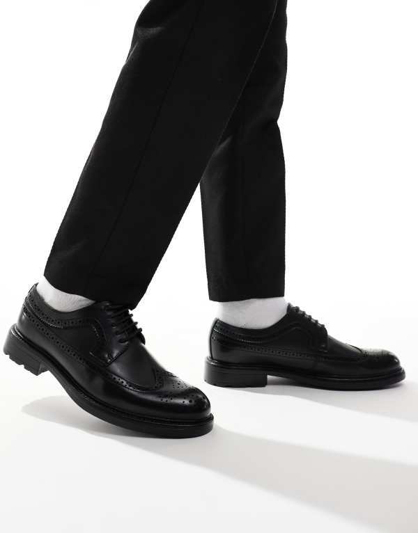 エイソス メンズ シューズ スニーカー ブローグ レース ASOS DESIGN lace-up brogue shoes Black ブラック