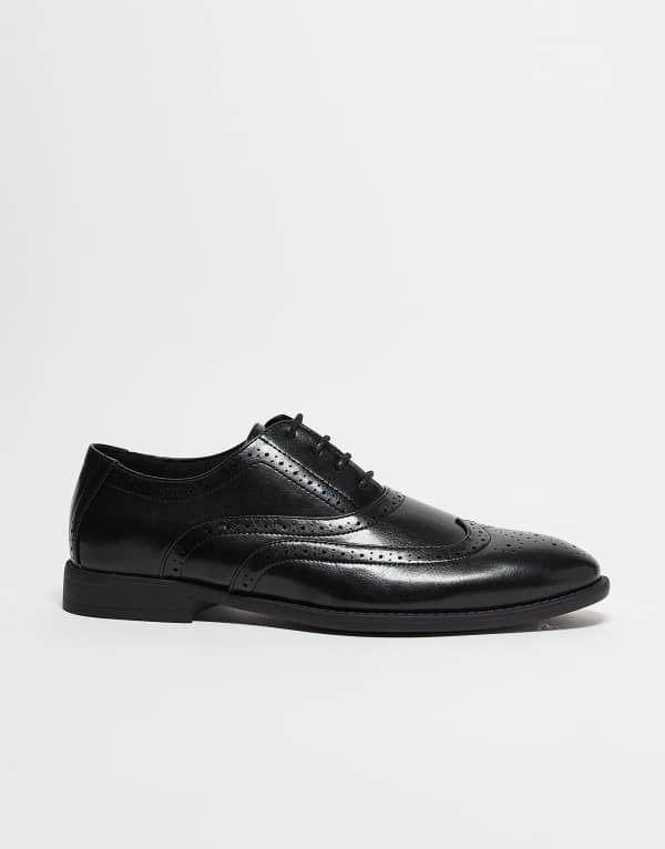 エイソス メンズ シューズ スニーカー ブローグ レース ASOS DESIGN lace-up brogue shoes Black ブラック