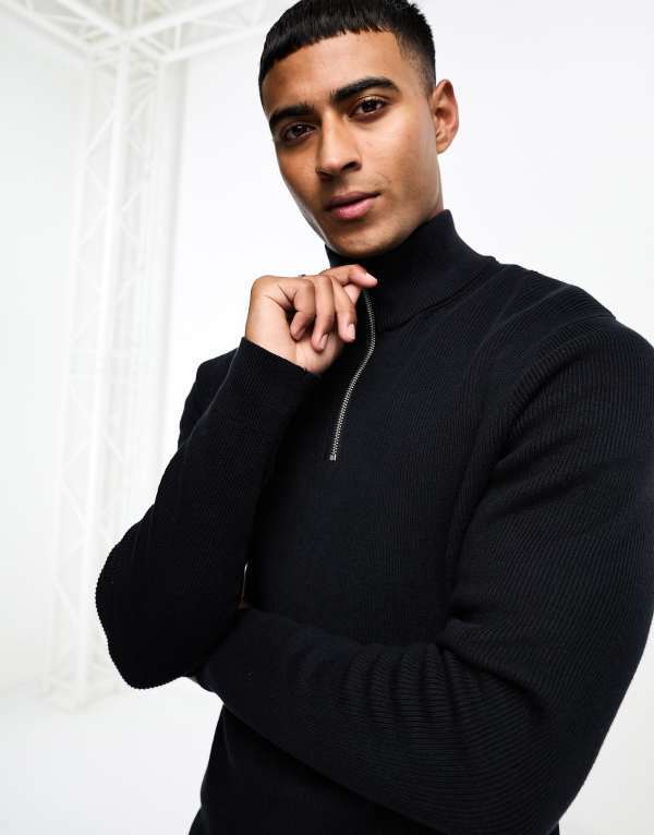 オンリーアンドサンズ メンズ アウター 編み物・スウェーター ハーフジップ 肋材 スウェーター Only \u0026 Sons ribbed half zip sweater Dark Navy 米国海軍