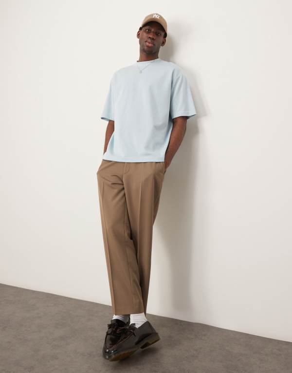 セレクテッドオム メンズ トップス Tシャツ Selected Homme oversized heavy weight T-shirt in light Winter sky ブルー