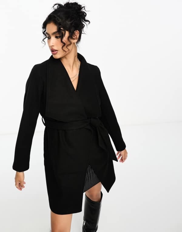 ヴィラ レディース アウター コート Vila waterfall belted coat Black ブラック