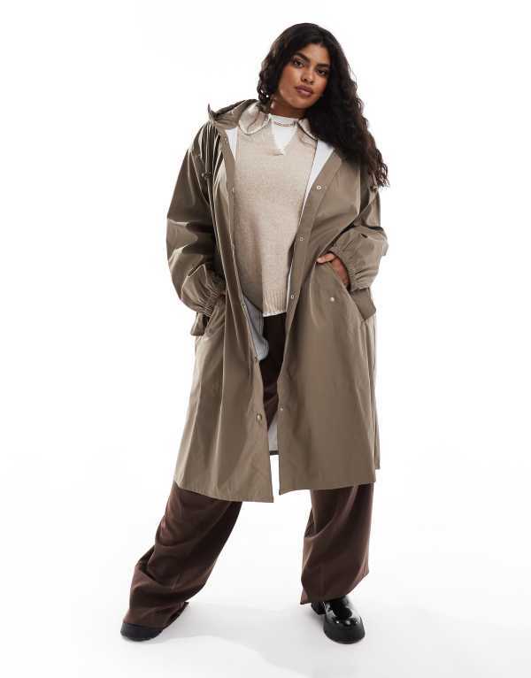 エイソス レディース アウター コート パーカー ASOS Curve ASOS DESIGN Curve rubberized rain parka coat in mushroom Mushroom 17,266円