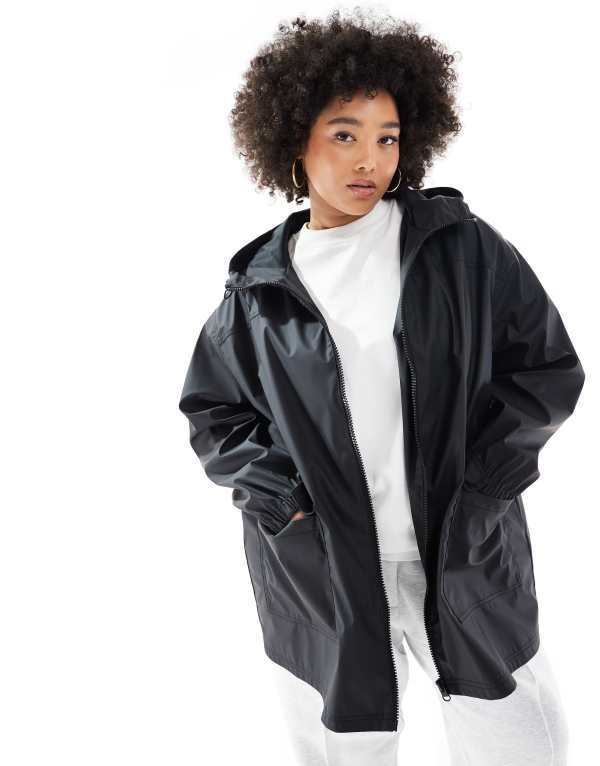 エイソス レディース アウター コート ASOS Curve ASOS DESIGN Curve rubberized rain coat Black ブラック｜ReVida 店