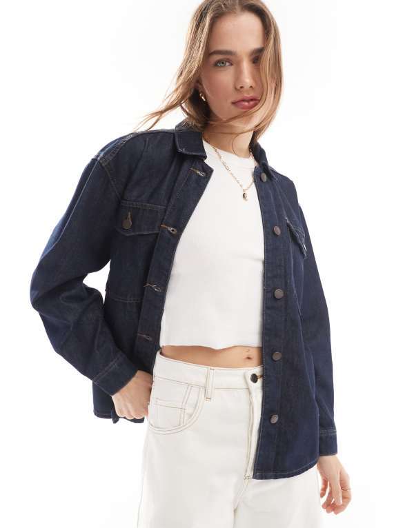 ジェイディーワイ レディース アウター ジャケット・ブルゾン デニム ジャケット JDY denim jacket in dark wash Dark Blue Denim デニム|ReVida 店