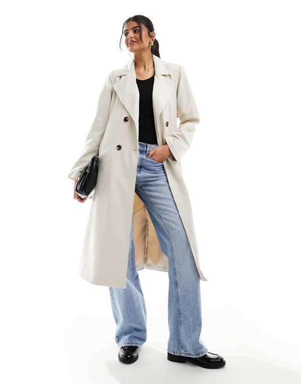 ピーシーズ レディース アウター コート Pieces belted trench coat in stone STONE ストーン 23,944円