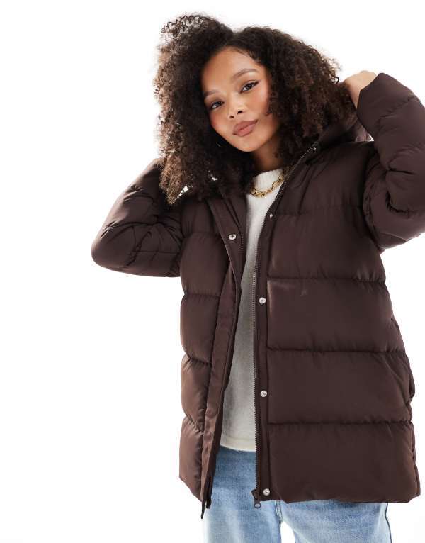 スリードベア レディース アウター 厚地の外套 上衣 Threadbare mid length puffer jacket BROWN 赤銅色