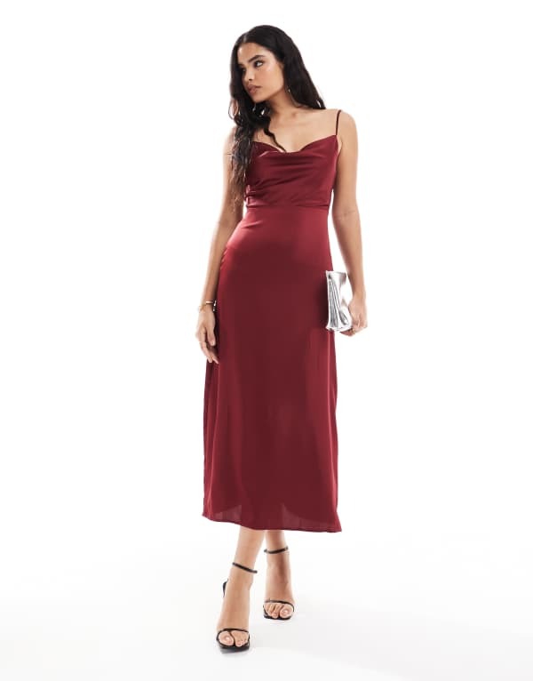 ヴィラ レディース トップス ワンピース マキシワンピース サテン マキシ VILA satin cowl neck camisole maxi dress Cabernet レッド