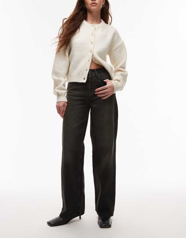 トップショップ レディース ボトムス デニムパンツ ヴィンテージ ストレート ジーンズ Topshop mid rise loose fit straight leg jeans in vintage washed WASHED BLACK ブラック