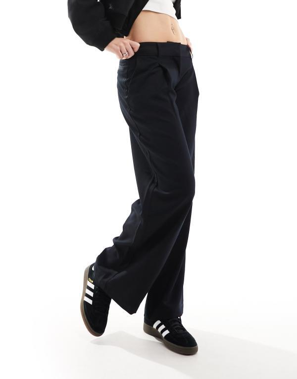 モンキ レディース ボトムス カジュアルパンツ ワイドレッグ ローライズ パンツ Monki wide leg low rise tailored pants Black ブラック