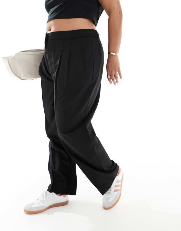エイソス レディース ボトムス カジュアルパンツ パンツ ASOS DESIGN Curve tailored barrel leg pants Black ブラック｜ReVida 店