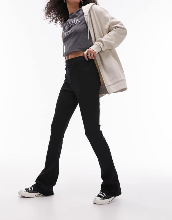 トップショップ レディース ボトムス カジュアルパンツ Topshop skinny rib flare Black ブラック|ReVida 店
