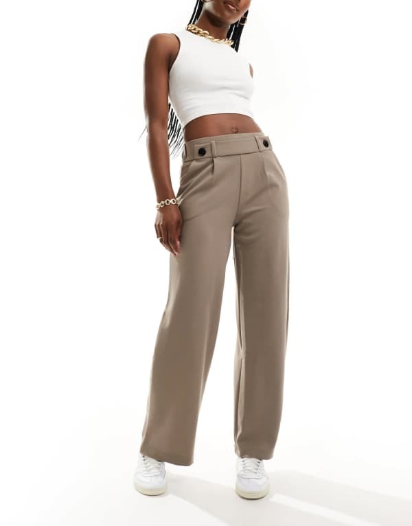 ジェイディーワイ レディース ボトムス カジュアルパンツ ハイウエスト パンツ クロップド JDY high waist cropped wide fit tailored pants in taupe Driftwood Gray グレー｜ReVida 店
