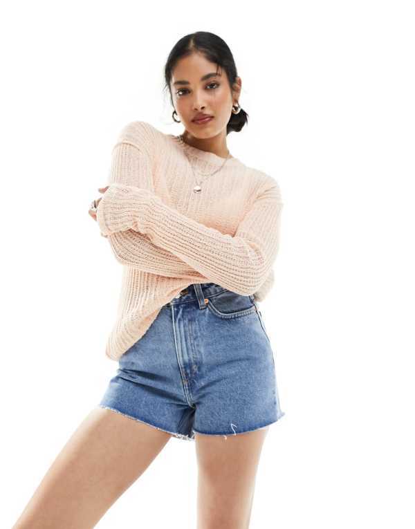 週日 レディース ボトムス 二分の一ズボン下・さる股引き ジーンズ Weekday Rowe high waisted denim mom short インチ 90s 90\u0027s blue 青み