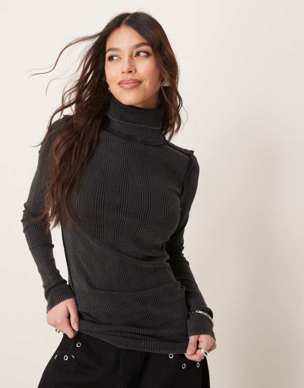 フリーピープル レディース トップス Tシャツ タートルネック リブ Free People brynn ribbed detail turtleneck Black ブラック