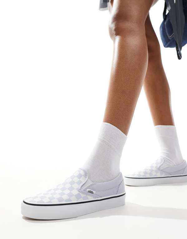 バンズ レディース シューズ スニーカー Vans Classic Slip-On checkerboard sneaker インチ light BLUE 青み