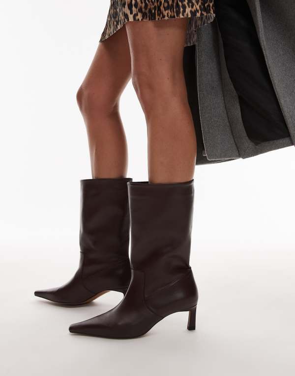 トップショップ レディース シューズ ブーツ・レインブーツ レザー ヒール Topshop Tiggy premium leather calf heeled boots Burgundy バーガンディ