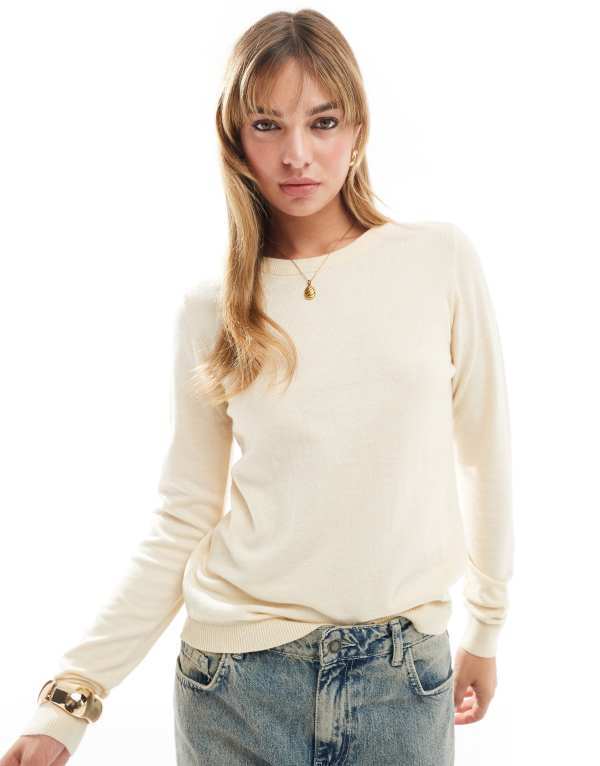 オブジェクト レディース アウター ニット・セーター クルーネック セーター ニット Object crewneck knitted sweater in cream CREAM クリーム