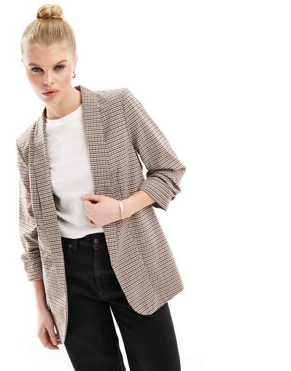 ピーシーズ レディース アウター ジャケット・ブルゾン ギャザー ブレザー Pieces ruched sleeve blazer in plaid PLAID チェック