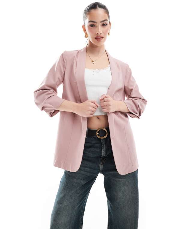 ピーシーズ レディース アウター ジャケット・ブルゾン ギャザー ブレザー Pieces ruched sleeve blazer in woodrose Woodrose ピンク｜ReVida 店